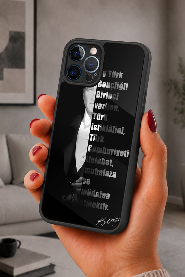 حافظة مقاومة للصدمات متوافقة مع هاتف iPhone 12 Pro Max مع حماية للكاميرا بنمط أتاتورك