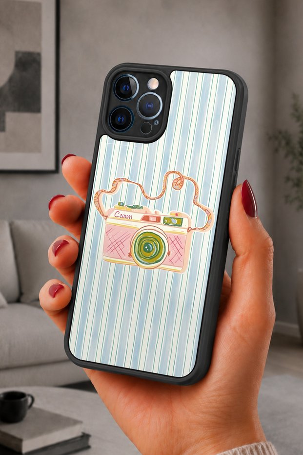 حافظة مقاومة للصدمات متوافقة مع هاتف iPhone 12 Pro Max مع حماية للكاميرا بنمط Canon