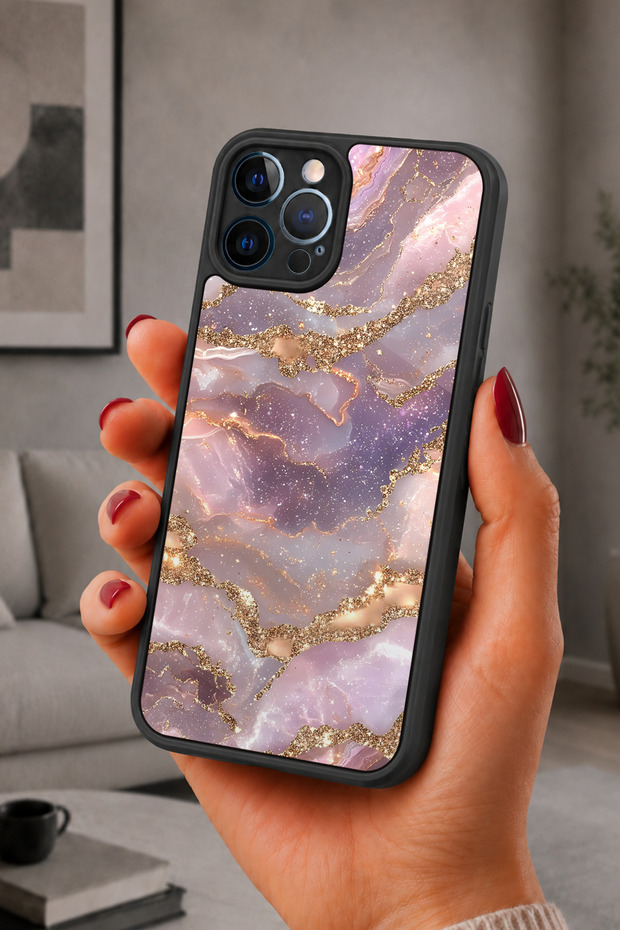 iPhone 12 Pro Max Compatible Purple Marble Pattern Shockproof Case with Camera Protection