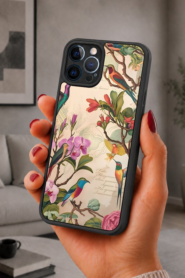 حافظة مقاومة للصدمات متوافقة مع هاتف iPhone 12 Pro Max مع حماية للكاميرا بنمط الطائر الطنان