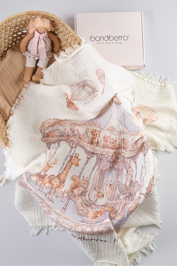 4-Layer Fringed Premium Multi Muslin Baby and Kids Blanket 100% Cotton Oeko-Tex Certified 120 X 100 cm
