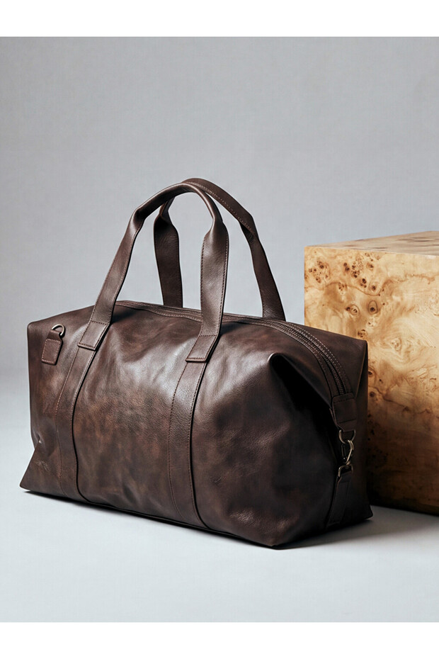 Brown Leather Look Men's Travel Bag