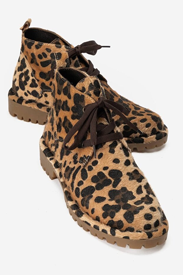 Partilla Women's Genuine Leather Lace-Up Boots Leopard