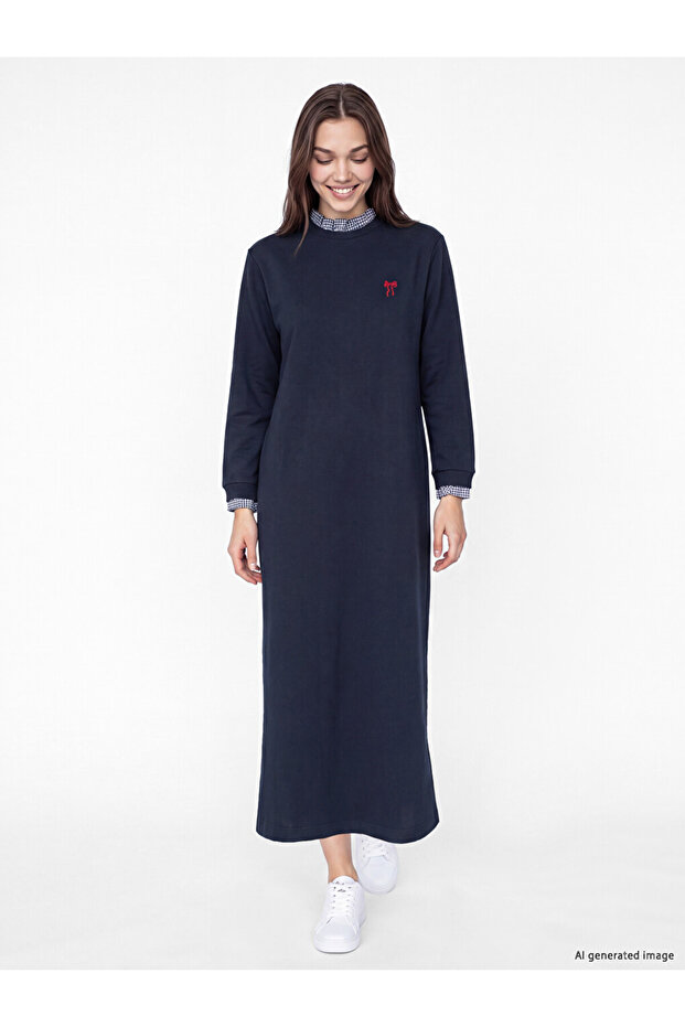 Lcw Modest Ruffled High Neck Embroidered A-Line Dress