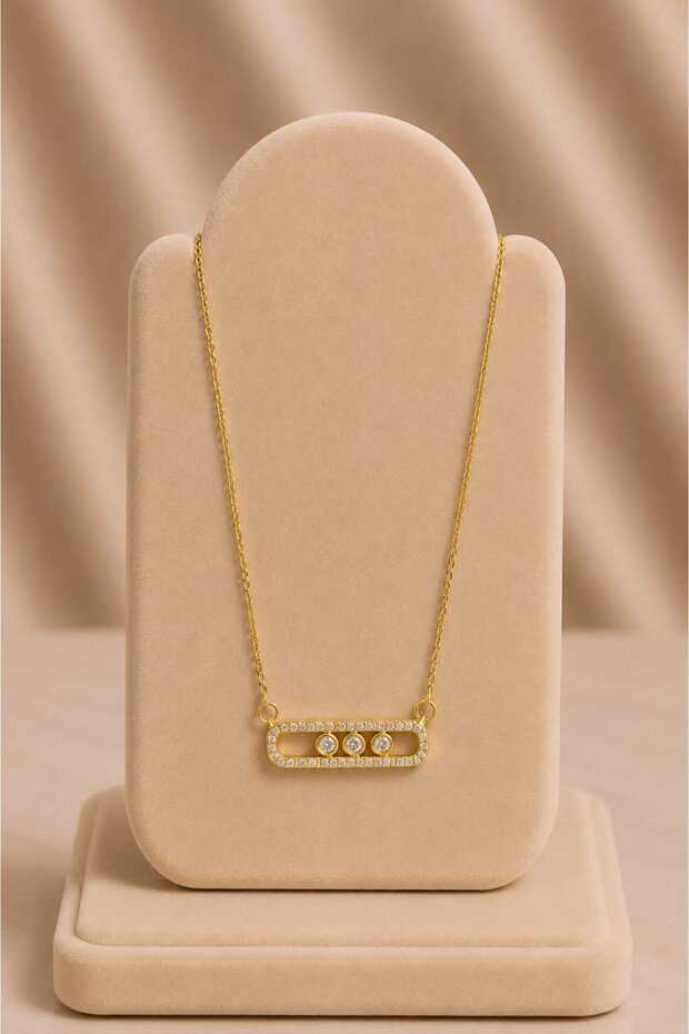 Three Stone Rectangular Frame Steel Necklace