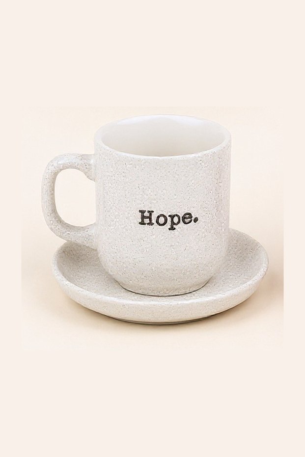 Manifest Form Art Cup with Saucer Ceramic Coffee Cup with Detailed Lettering