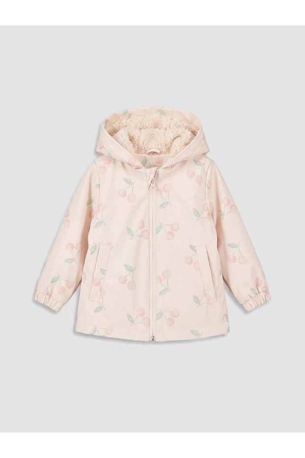 Hooded Cherry Printed Baby Girl Coat (W6)