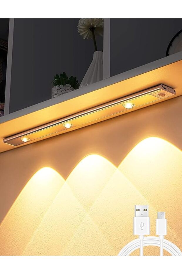 مصباح LED لاسلكي لتحت الخزانة، مع مستشعر حركة، مصابيح ليلية مموجة قابلة لاعادة الشحن عبر منفذ USB لد