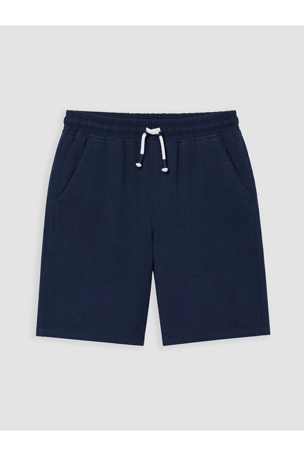 Özmarka New Season Navy Blue Boys' Muslin Shorts with Elastic Waist