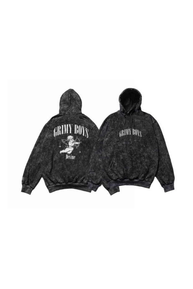 Unisex 3 Thread Count Kangaroo Pocket Vintage Washed Oversize Hooded Printed Sweatshirt