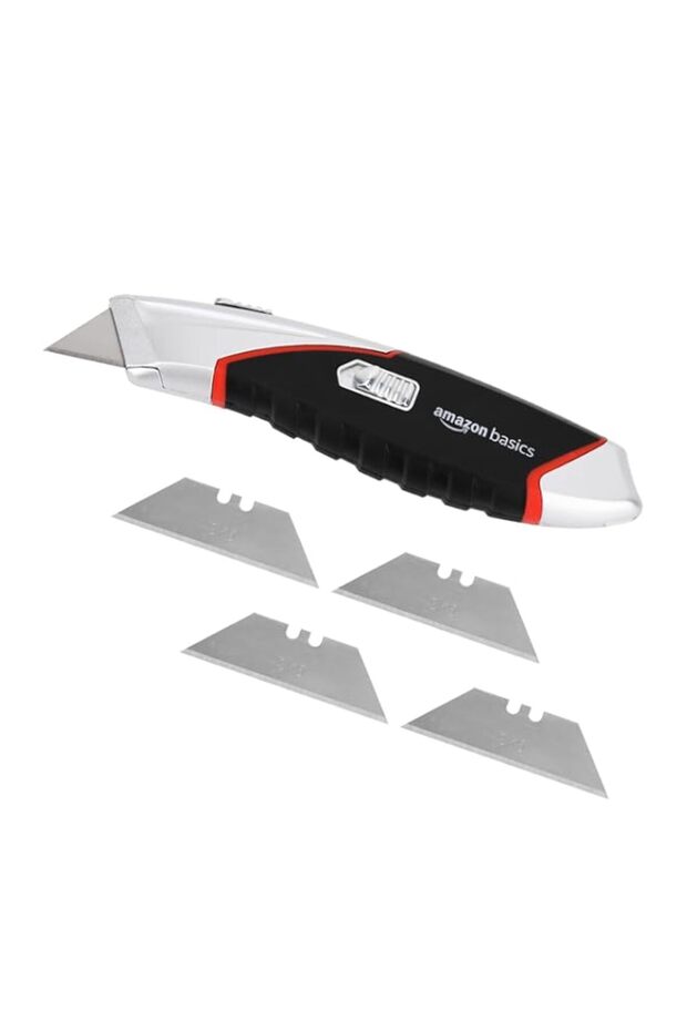 Basics Heavy Duty Retractable Auto-Load Ergonomic Utility Knife 3-Position Locking Blade wit