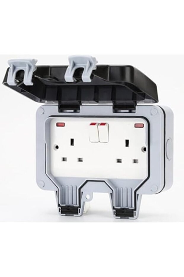 General Outdoor Weatherproof Double Socket Enclosure, IP66 Rated External Electric Box with Mountin