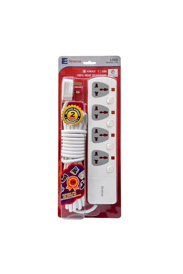 Sirocco L086 4 Way Extension Socket with 6 Meter Cable