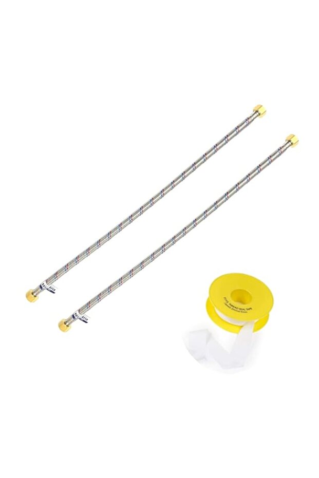 Biella 2 Pcs Stainless Steel Flexible Hose Pipe With Teflon Tape - Ss Mesh Braided With 1/2" Brass