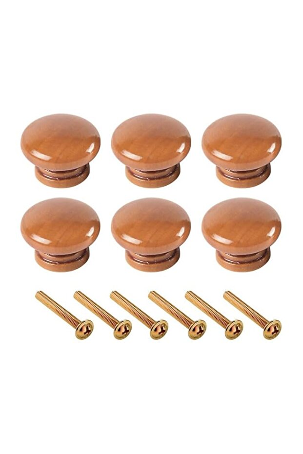 6 PCS Natural Wood Drawer Knobs, Round Cabinet Handles with Mounting Screws Included for Kitchen Cu