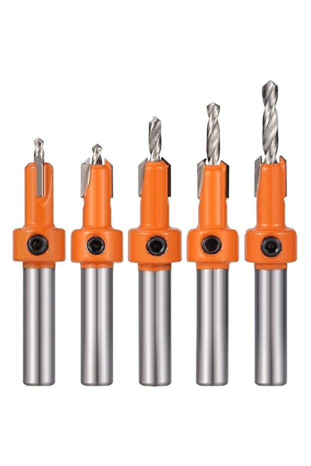 Bukela 5 Pcs HSS Countersink Drill Bit Set, Woodworking Chamfer Screws Hole Drills Bit for Wood Dri