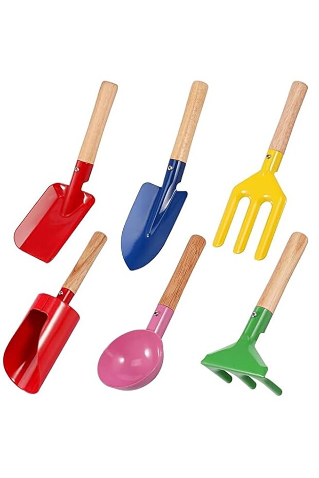 Kids Gardening Tool Set 6-Piece Collection Includes Cylinder, Spoon, Rake, Shovel, Spade, and Fork,