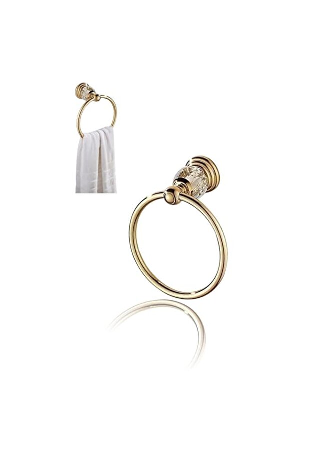 Crystal Towel Ring, Golden Bathroom Towel Rack, Elegant Round Wall Mounted Decorative Holder - Mode