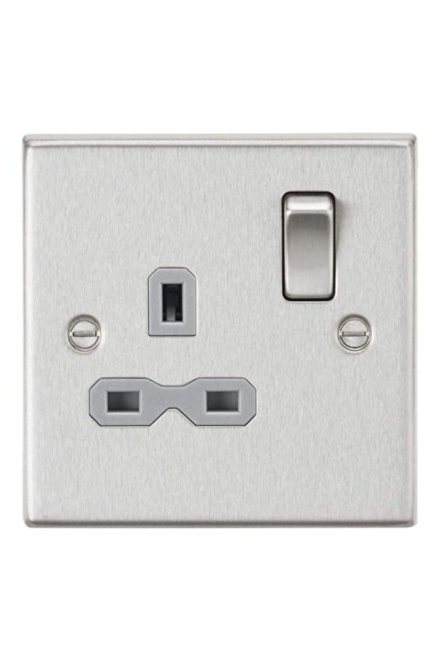 Knightsbridge 13A 1G DP Switched Socket with Grey Insert - Square Edge Brushed Chrome