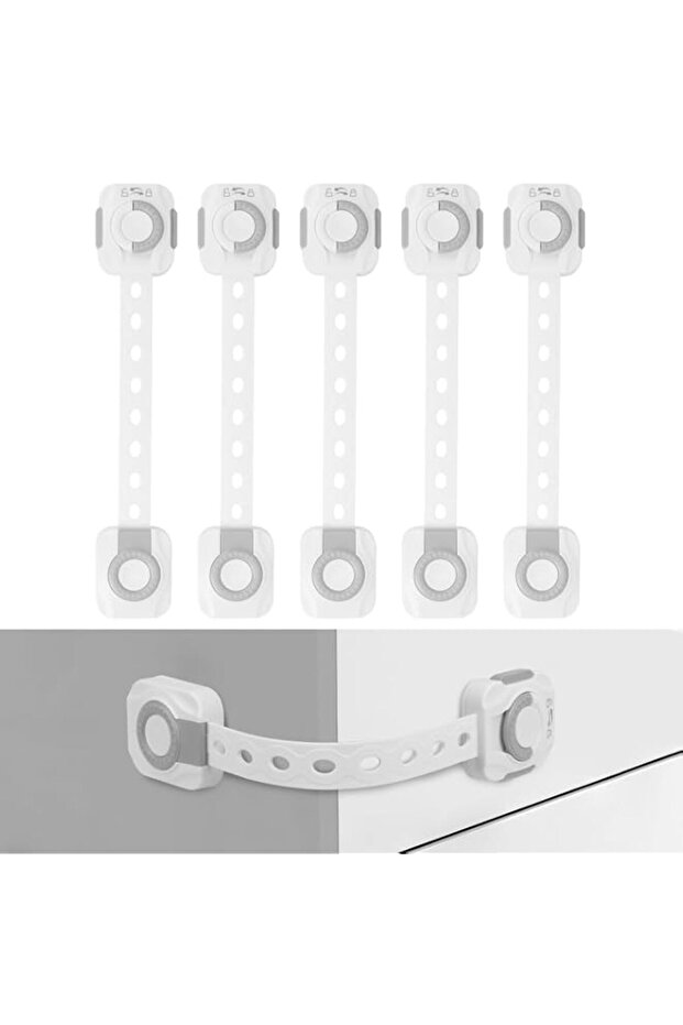 Cabinet Locks, 5 Pack Child Proof Cabinet Strap Locks, 3M Adhesive Adjustable Door Latches for Cabi