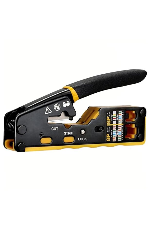 AllinOne RJ45 Crimp Tool for Pass Through Connectors, Ethernet Crimping Tool and Cable Cutter for C