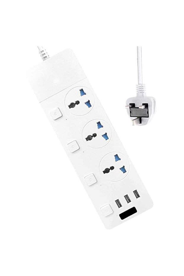 BEONE Extension Lead Cord, 5 Meter Power Strip Plug Adapter with 3 Way Power Extension Cord 6 USB P