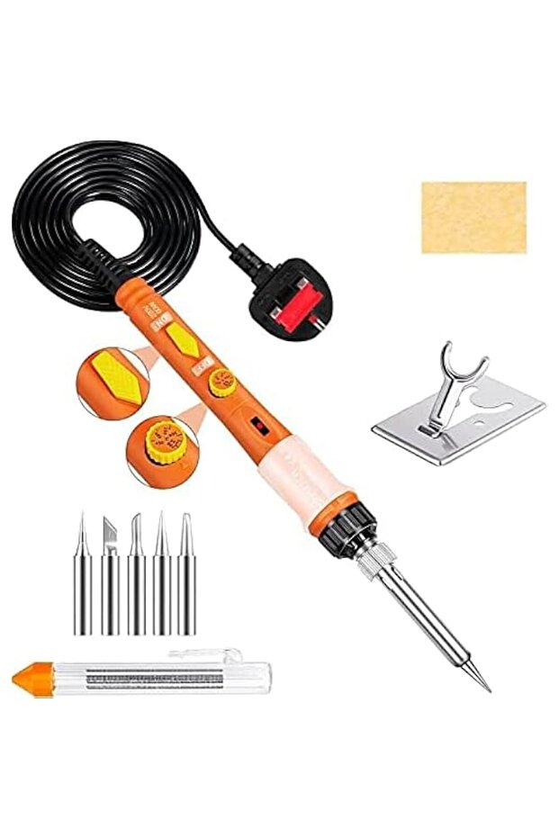SYOSI 60W Soldering Iron Kit with Adjustable Temperature (200-450°C), 5 Soldering Tips, 17g Solder