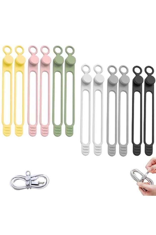 Data Cable Organizer, 2025 New Elastic Silicone Cable Straps Cord Organizer, Reusable Cable Ties Wi