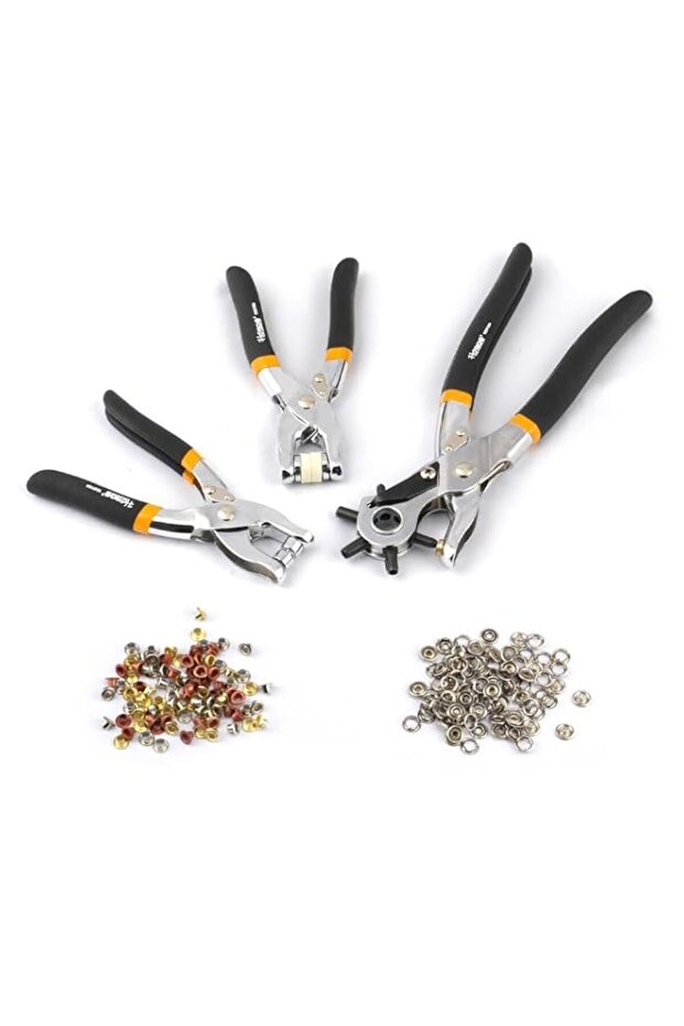 HOTECHE 3 PCS Leather Hole Punch+ Eyelet Plier +Snap Button Grommet Setter Tool Kit, Belt Hole Punc