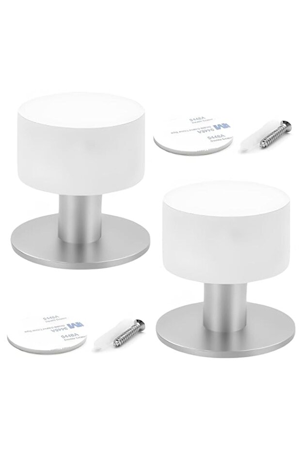 Door Stops with Stickers, Stainless Steel Rubber Doors Stop with Strong Sticky Adhesive, White Rubb