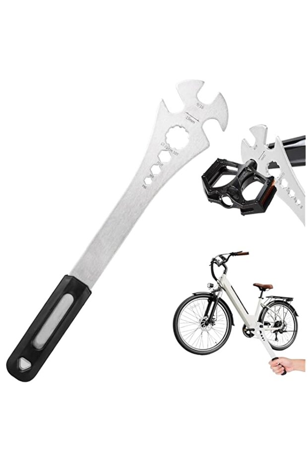 Multi Functional Bike Pedal Wrench, Bicycle Pedal Removal Spanner with Extra Long Handle, Portable