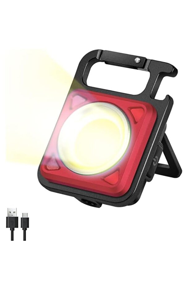 Mini COB Keychain Work Light, Rechargeable LED Camping Light with Bottle Opener, Waterproof Portabl