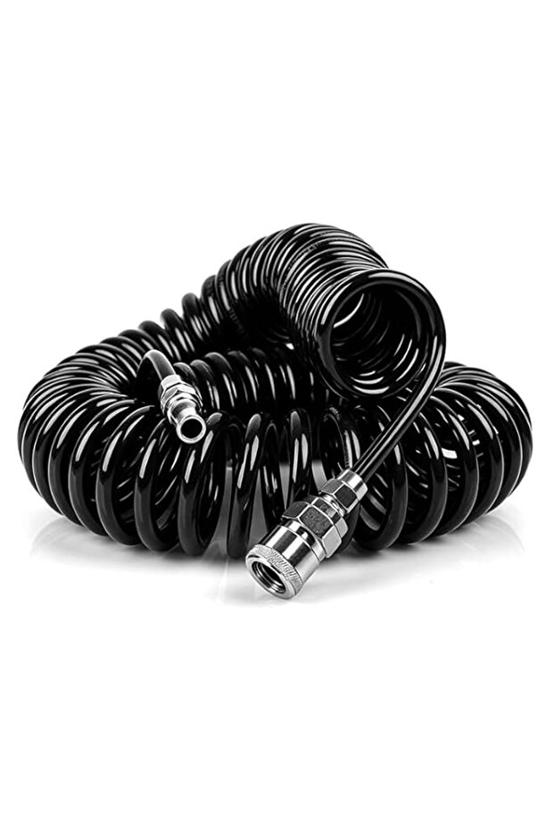 1Pcs Air Compressor Hose, 8mm x 5m Black Polyurethane Recoil Air Line with Quick Coupler for Garage