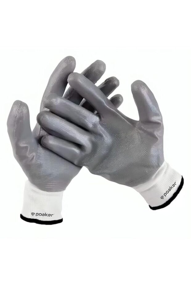 Nitrile Working Gloves – White Gauze with Gray Nitrile Coating, Latex-Free for Construction, Electr