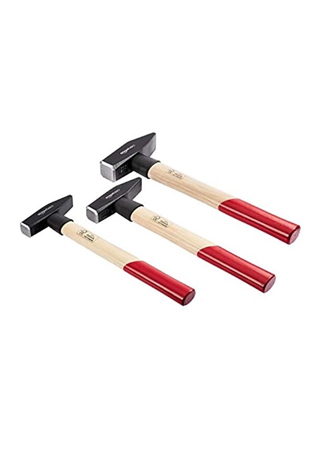 Basics Engineer's Hickory Wooden Handle Hammer Set, 3 Pieces, 300g, 500g, 1000g