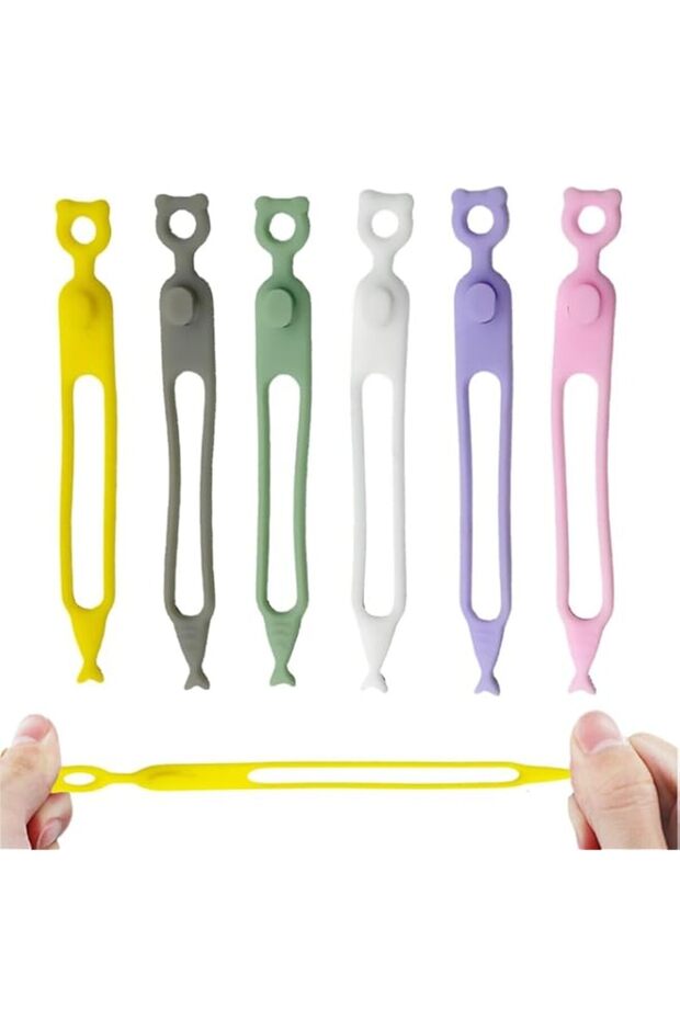 Tazweeq 6Pcs Data Cable Organizer, Reusable Silicone Cable Ties, for Bundling and Fastening Cable