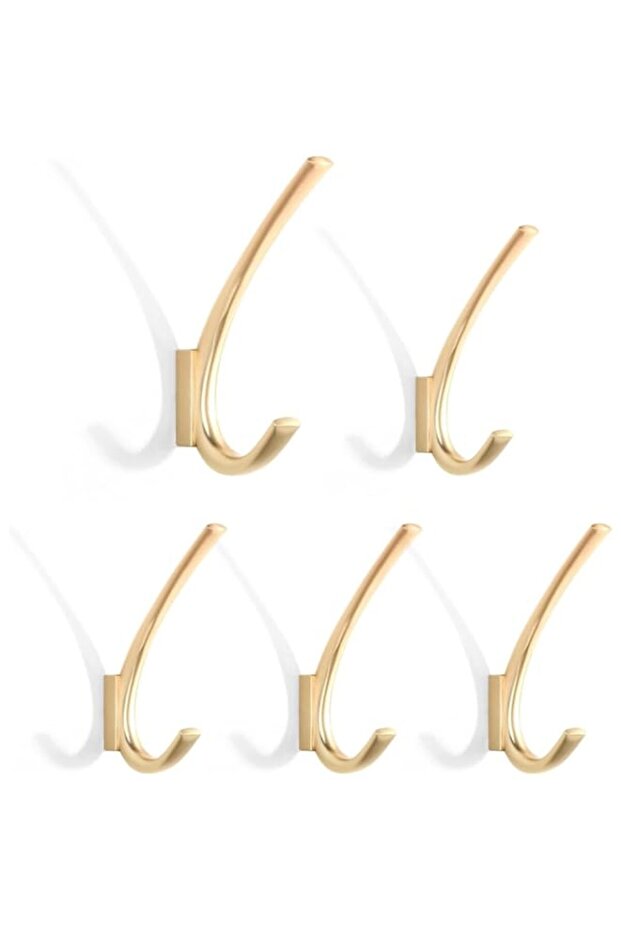 5Pcs Clothes Hook, Azonee Golden Towel Hooks for Bathroom, Bedroom & Kitchen, Wall-Mounted Coat Peg