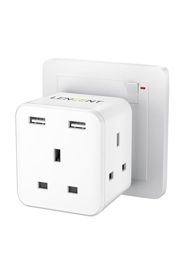 LENCENT Multi Plug Extension with 2 USB, 3 Way 3 Plugs Socket Adapter, 5-in-1 Cube Electrical Exten