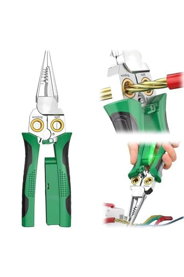 8-in-1 Wire Stripper with Voltage Tester, Multi-Function Electrician Pliers Tool, 12–250V AC/DC Vol