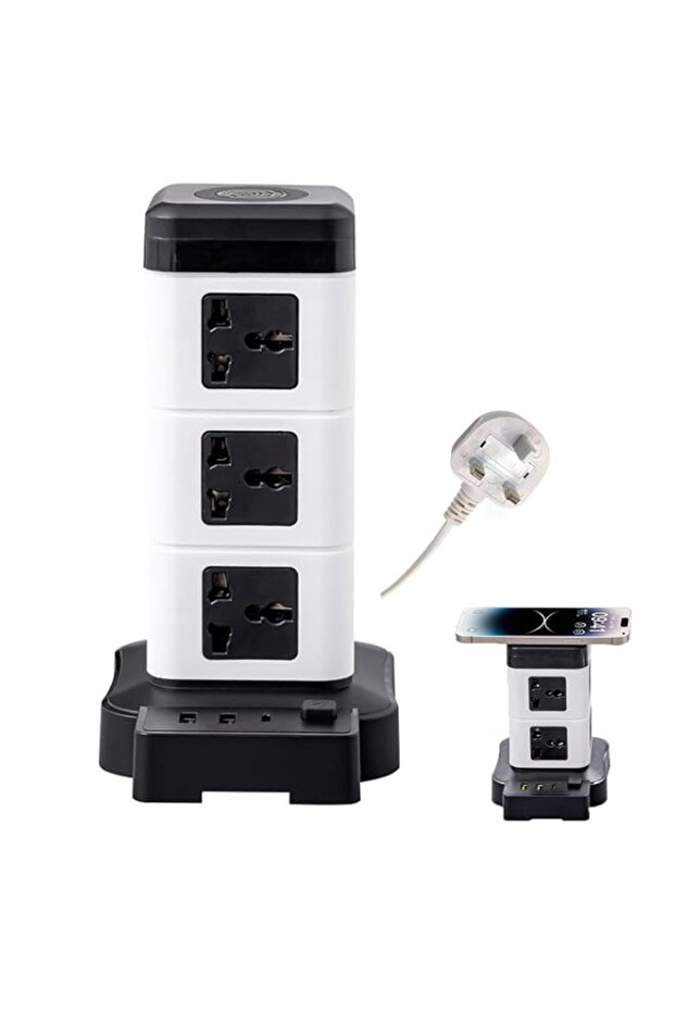 Tower Extension Lead with USB C Slots, 12 Way Plug Extension Socket with Switch, Surge Protected Po