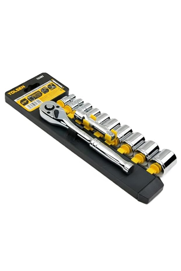 Tolsen 12 Piece 3/8 Inch Drive Ratchet and SAE Socket Set with Extension Bar Quick Release Handle C