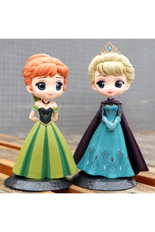 Bandai 2pcs Princess Q Elsa Anna Figures PVC Model Doll Action Collection Figurine Toy for Children