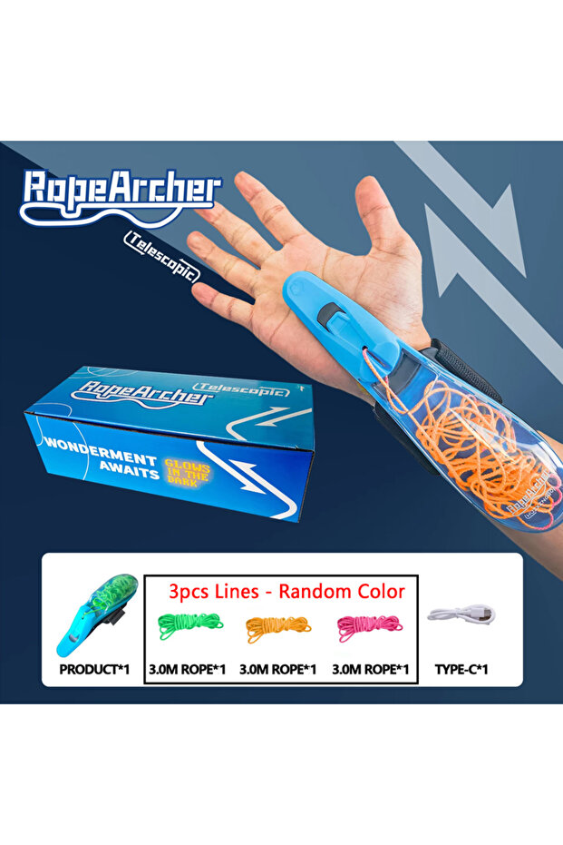 Blue Electric Spider Web Launcher Glow In Dark Retractable Luminous Rope Rechargeable Usb Interactiv