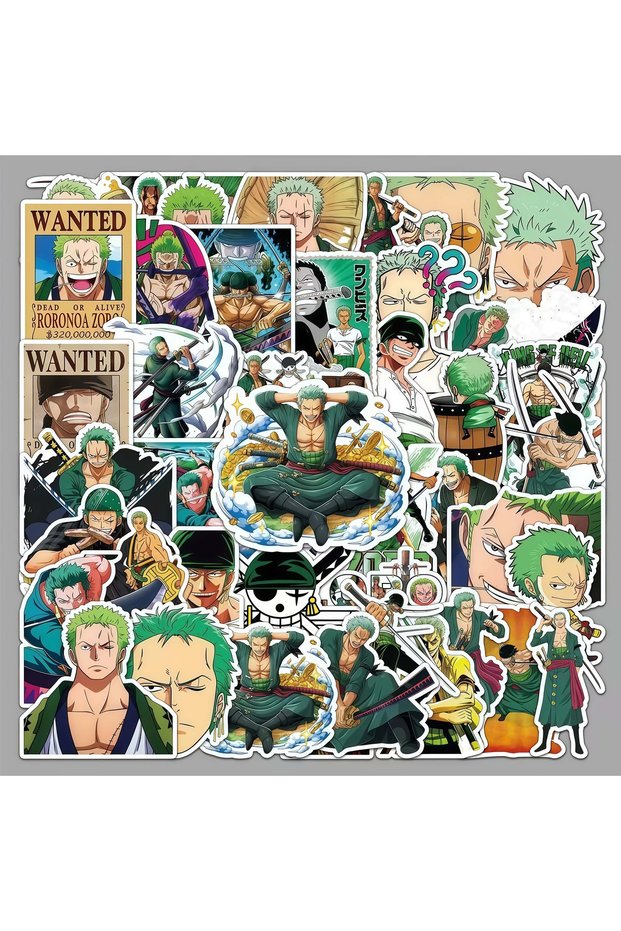 Bandai green 50Pcs One Piece Roronoa Zoro Sticker Pack, Green Hair Swordsman Wanted Poster Anime Dec