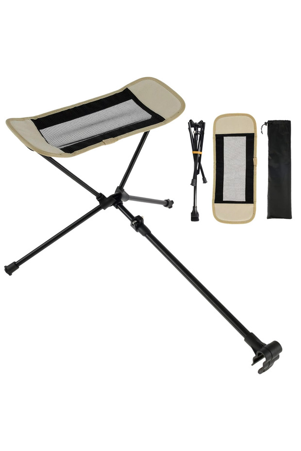 Khaki WESTTUNE Portable Camping Chair Foot Rest Stool Folding Attachable Leg Rest Recliner Lazy Retr