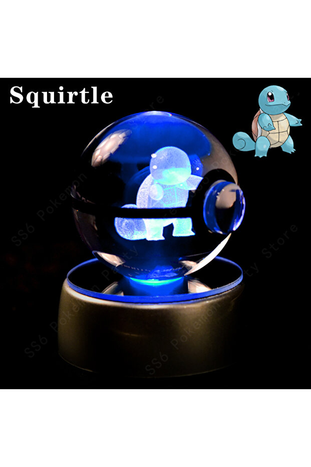 09 Squirtle Pokemon Crystal Ball 3D Mewtwo Pikachu Gengar Pokeball 3D Night Light Lamp Glass Statue