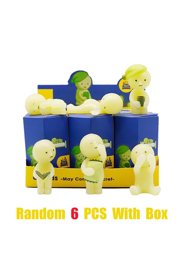 Random 6 pcs Mini Figure Cute Noctilucent Doll Cartoon Toy Desktop Ornament Mystery Surprise Gifts