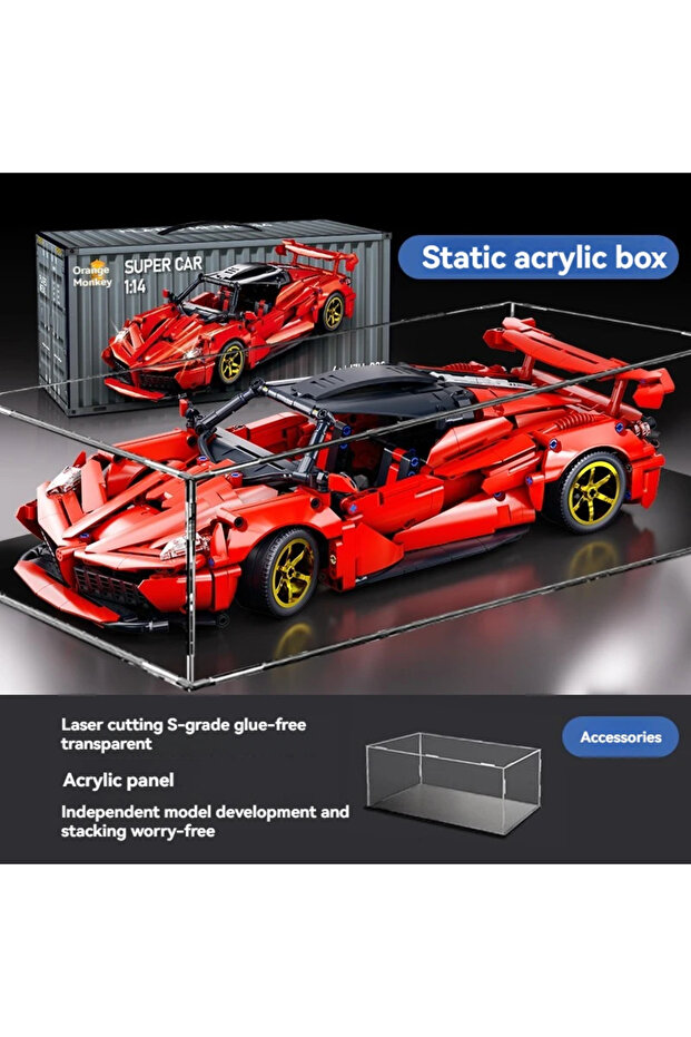 Static acrylic box 2025 MOC Technical City Red Racing Car Hypercar Model Building Blocks DIY Superca