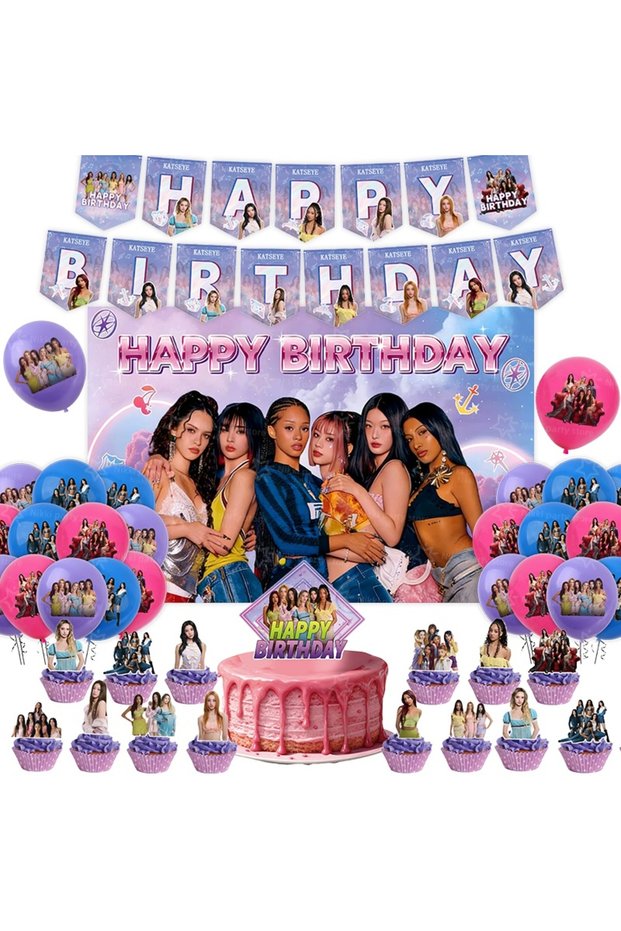 Party decor-65pcs New Katseye Birthday Decoration Superstar Party Favors Stickers Poster Balloons Ba