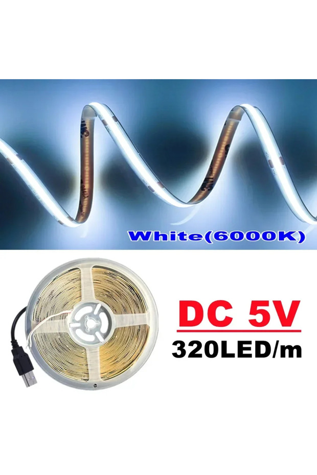 5M 6500K DC5V COB LED Light Strip With USB Power Supply Light 320LED/m High-Density Flexible LED Lam